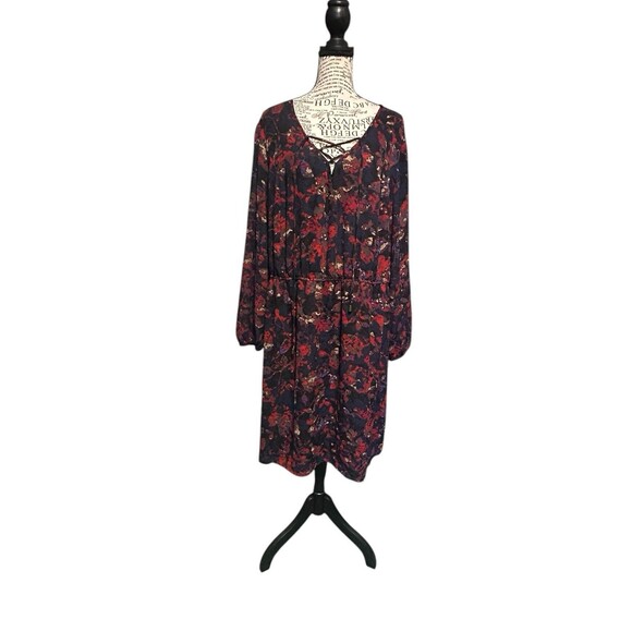 Ava & Viv 1X womens long sleeve red navy abstract floral Plus dress boho career - Picture 1 of 6